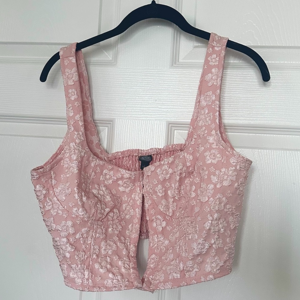 Wild Fable Floral Pink Corset Crop Top, large
